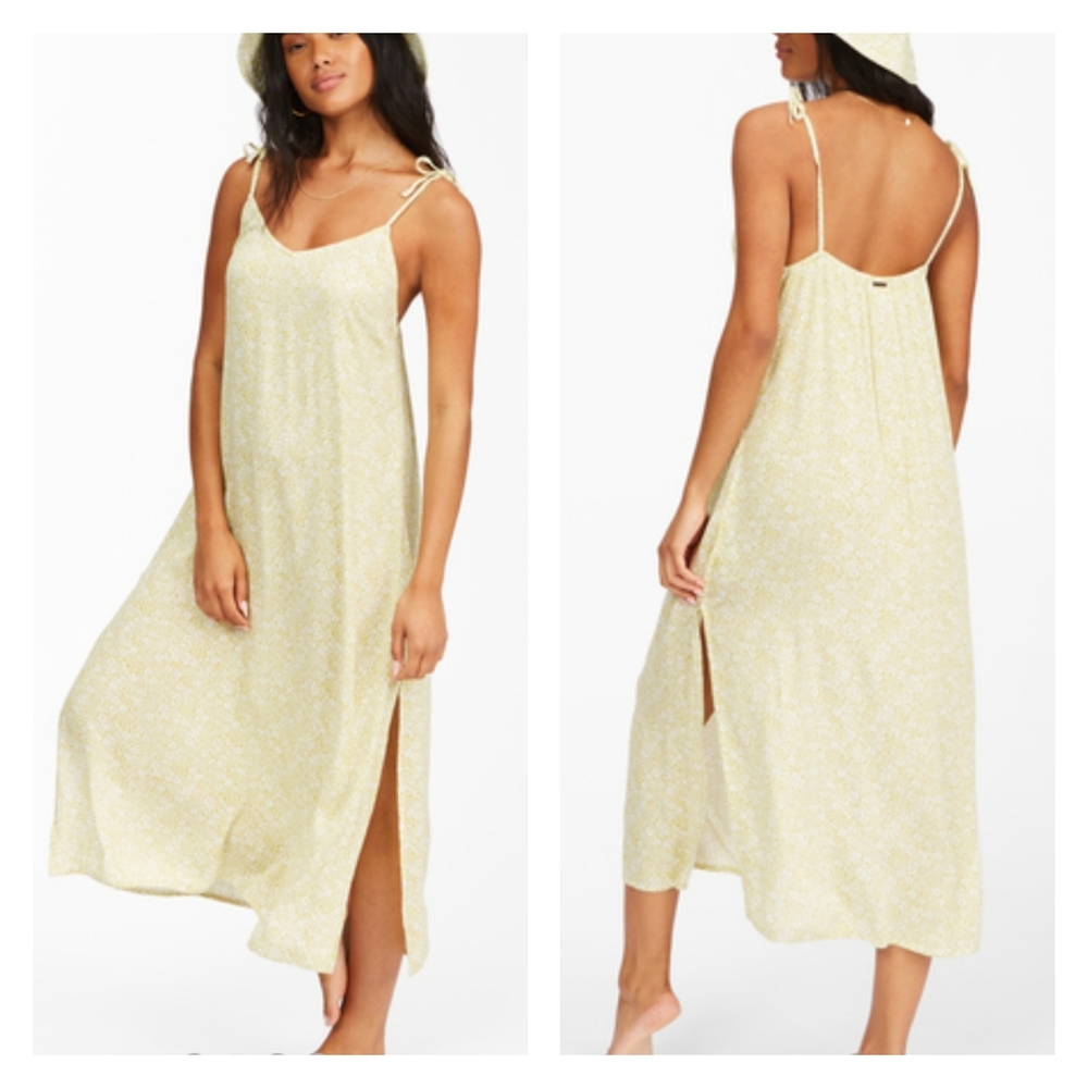 NWOT Billabong Sunbright Yelloe Floral Midi Slip Dress Size Large